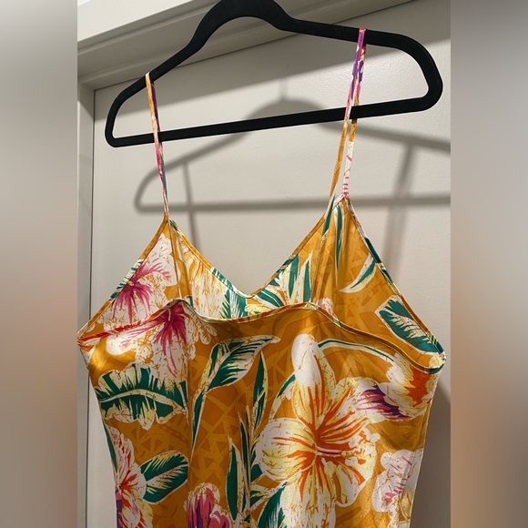 VTG Romantic Moods 90s Y2K Yellow Tropical Floral Cami Slip Mini Dress - L - Picture 13 of 15
